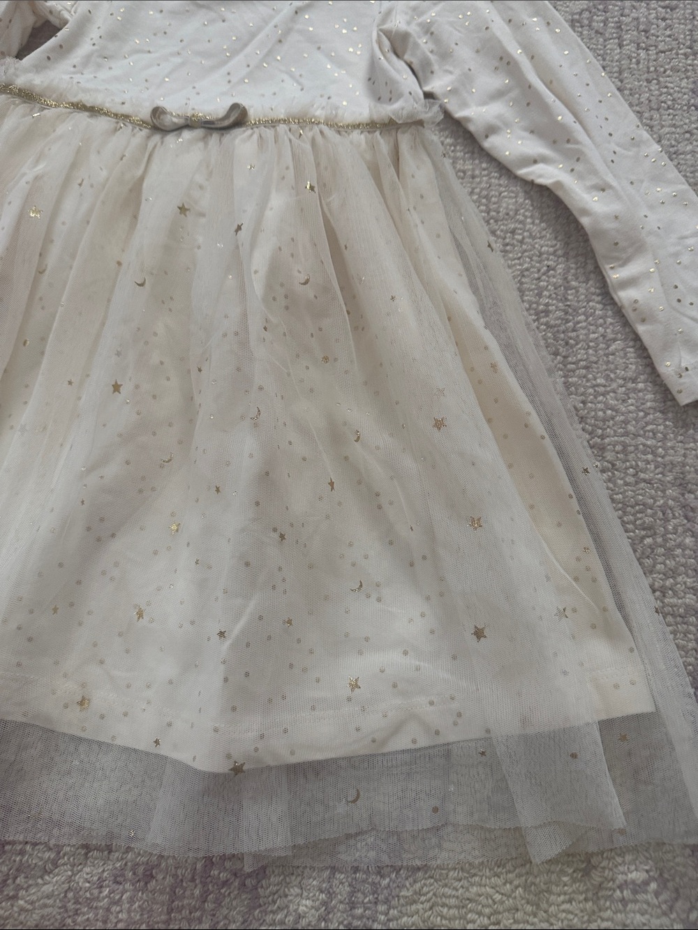 Hanna Andersson Cream Long-Sleeve Sparkle Stars and Moons Tulle Dress. - Picture 3 of 4